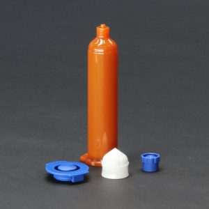 AccuDose 30cc syringe barrel kit with pistons, tip caps, and end caps